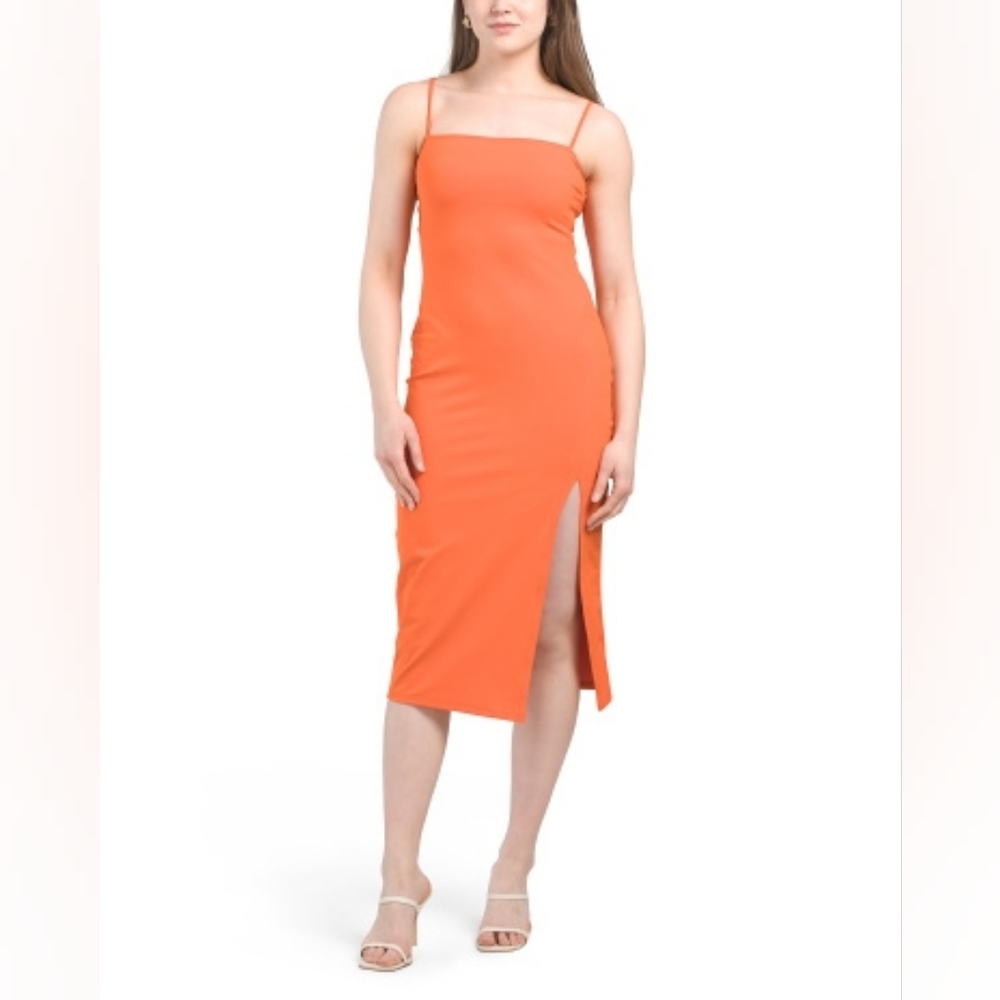 NWT - Susan Monaco "Mandarin" String Front Slit Vista Nylon Stretch Midi Dress-L